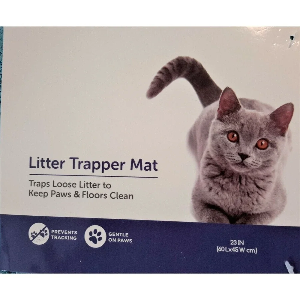 New Cat Litter Floor Matt Paw Print Blue Dog Pet Food Bowl Textured Flexible